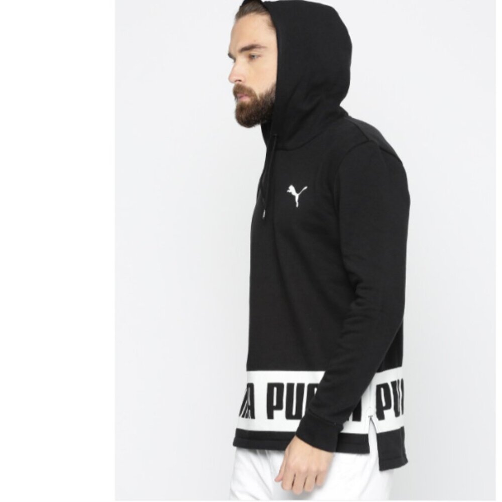 Puma Men Black Printed Rebel Hooded Sweatshirt - Size Large